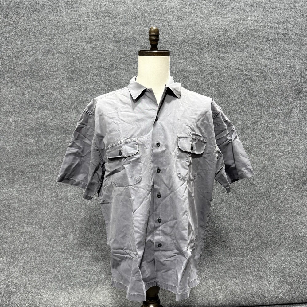 Eddie Bauer Men's Short Sleeve Button-Down Camp Shirt — Gray — Size L
